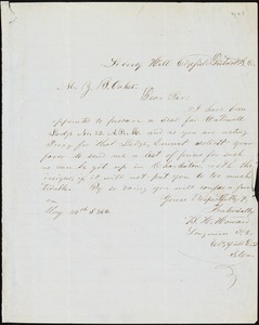 B.H. Howard, Liberty Hill, Edgefield District, S.C., autograph note signed to Ziba B. Oakes, 14 May [1857?]