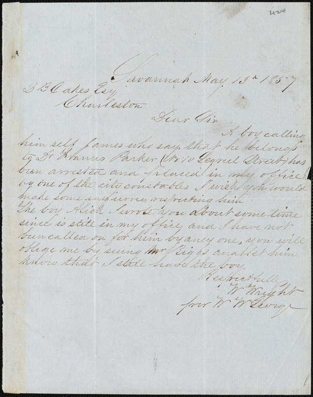 William Wright Savannah Ga Manuscript Note Signed To Ziba B Oakes 13 May 1857 Digital 