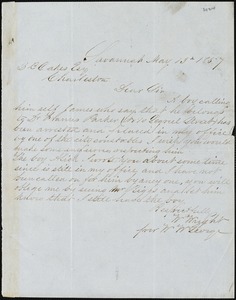 William Wright, Savannah, Ga., manuscript note signed to Ziba B. Oakes, 13 May 1857
