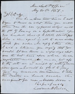 Lawrence H. Belser, Manchester Post Office, autograph letter signed to Ziba B. Oakes, 20 May 1857