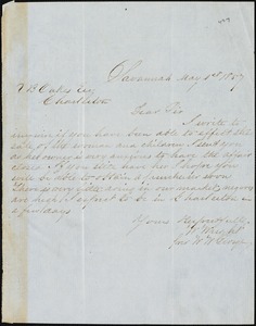 William Wright, Savannah, Ga., manuscript letter signed to Ziba B. Oakes, 1 May 1857
