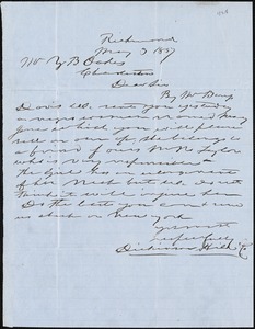 Dickson Hill & Co., Richmond, Va., manuscript letter signed to Ziba B. Oakes, 3 May 1857