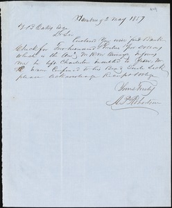 A.P. Robertson, Hamburg, autograph note signed to Ziba B. Oakes, 2 May 1857