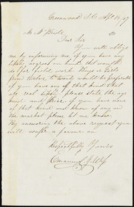 Emanuel G. Wiss, Greenwood, S.C., autograph note signed to McBride, 14 April 1857