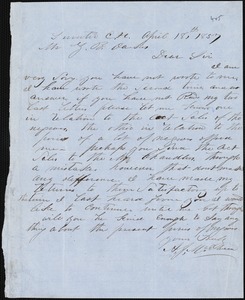 A. J. McElveen, Sumter Court House, S.C., autograph letter signed to Ziba B. Oakes, 18 April 1857