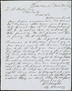 William Wright, Savannah, Ga., manuscript letter signed to Ziba B. Oakes, 28 March 1857