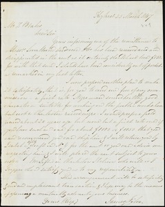 James Filor, Key West, Fla., autograph note signed to Ziba B. Oakes, 25 March 1857