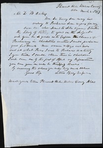 Letter Berry Vogue, Pleasant Hill Dallas Co., Ala., autograph note signed to Ziba B. Oakes, 2 March 1857