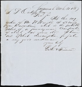 Butler & Frierson, Savannah, Ga., manuscript letter signed to Ziba B. Oakes, 31 March 1857