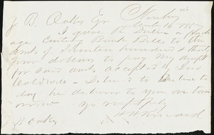 H. H. Kinard, Newberry, S.C., autograph note signed to Ziba B. Oakes, 16 March 1857