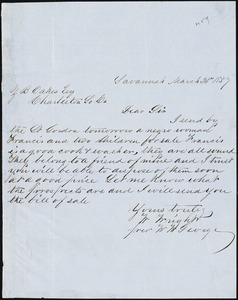 William Wright, Savannah, Ga., manuscript letter signed to Ziba B. Oakes, 24 March 1857