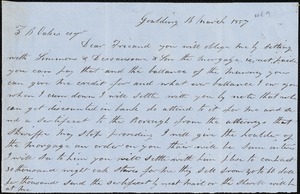 Thomas Limehouse, Goulding, S.C.[?], autograph letter signed to Ziba B. Oakes, 16 March 1857