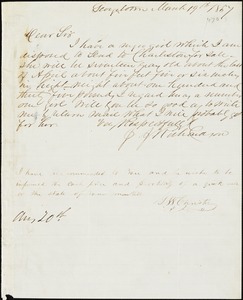 J.J. Richardson, Georgetown, autograph note signed to [Ziba B. Oakes], 19 March 1857