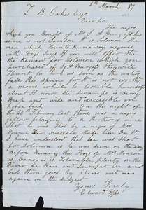 Edward Epps, autograph letter signed to Ziba B. Oakes, 6 March 1857