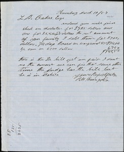 Owings, R.M. & Co., Hamburg, manuscript letter signed to Ziba B. Oakes, 10 March 1857