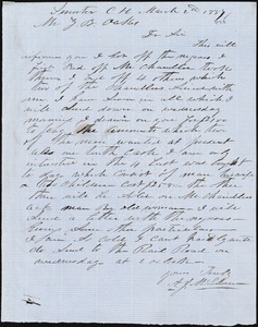 A. J. McElveen, Sumter Court House, S.C., autograph note signed to Ziba B. Oakes, 2 March 1857