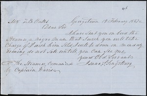 Isaac S. Singletary, Georgetown, autograph note signed to Ziba B. Oakes, 19 February 1857