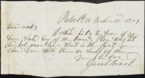 Josiah Brock, Palatka, Fla., autograph note signed to Ziba B. Oakes, 15 February 1857