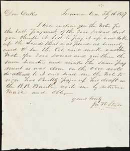 J.R. Stall, Summerville, S.C., autograph note signed to Ziba B. Oakes, 16 February 1857