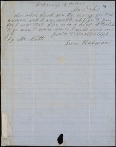 Lewis Hufman autograph note signed to Ziba B. Oakes, 19 February 1857