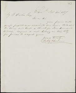 Wylly & Collins, Savannah, Ga., manuscript letter signed to Ziba B. Oakes, 20 February 1857