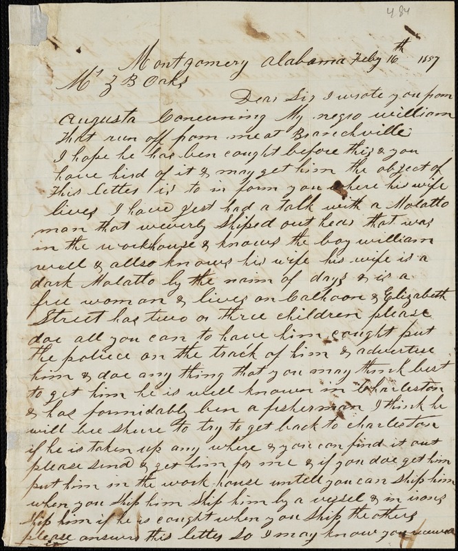 John Mattingly, Montgomery, Ala., Autograph Letter Signed To Ziba B ...