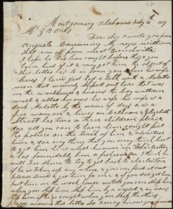 John Mattingly, Montgomery, Ala., autograph letter signed to Ziba B. Oakes, 16 February 1857