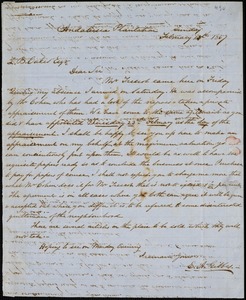 E.A. Gibbes, Andalusia Plantation, Ga., autograph letter signed to Ziba B. Oakes, 15 February 1857