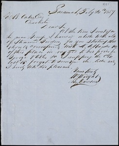 William Wright, Savannah, Ga., manuscript letter signed to Ziba B. Oakes, 21 February 1857