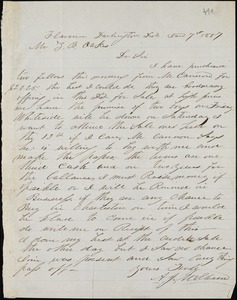 A. J. McElveen, Florence, S.C. [?], autograph letter signed to Ziba B. Oakes, 7 January 1857