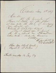 W.I. Dale, Columbia, S.C., autograph letter signed to Ziba B. Oakes, 8 January 1857