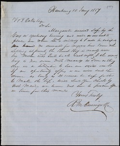 Owings, R.M. & Co., Hamburg, manuscript letter signed to Ziba B. Oakes, 10 January 1857
