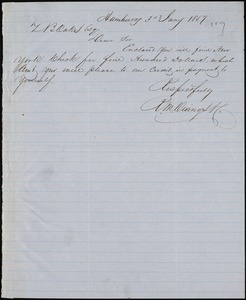 Owings, R.M. & Co., Hamburg, manuscript note signed to Ziba B. Oakes, 3 January 1857