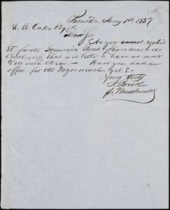 Josiah Brock, Palatka, Fla., manuscript letter signed to Ziba B. Oakes, 1 January 1857