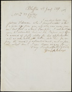 George A. Savage, Bluffton, S.C., manuscript note signed to Ziba B. Oakes, 3 January 1857