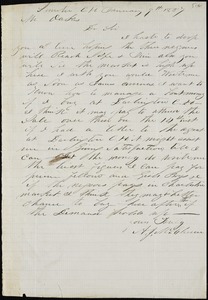 A. J. McElveen, Sumter Court House, S.C., autograph letter signed to Ziba B. Oakes, 9 January 1857