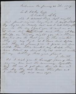 Jeremiah Smith, Richmond, Va., autograph note signed to Ziba B. Oakes, 30 January 1857