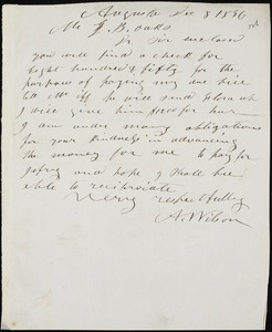 A. Wilson, Augusta, Ga., autograph note signed to Ziba B. Oakes, 8 December 1856