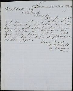 William Wright, Savannah, Ga., manuscript letter signed to Ziba B. Oakes, 3 December 1856