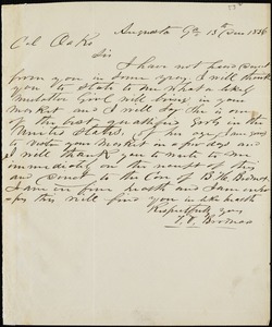 F. V. Brodnard, Augusta, Ga., autograph note signed to Ziba B. Oakes, 13 December 1856