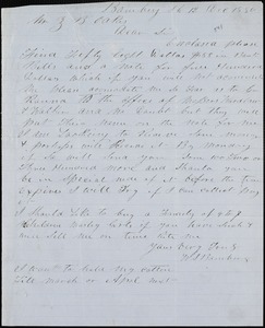 W. S. Bamberg, Bamberg. S.C., autograph letter signed to Ziba B. Oakes, 12 December 1856