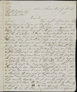 James H. Bryan, New Orleans, La., autograph letter signed to Ziba B. Oakes, 7 December 1856