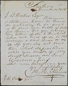 H. H. Kinard, Newberry, S.C., autograph note signed to Ziba B. Oakes, 12 December 1856