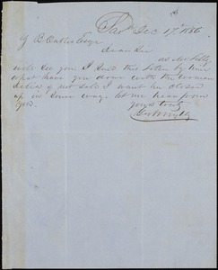 George W. Wylly, Savannah, Ga., autograph note signed to Ziba B. Oakes, 17 December 1856