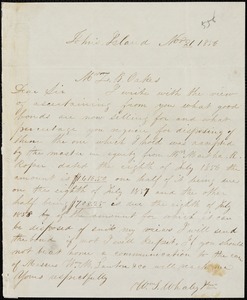 William T. Whaley, Jr., John's Island, S.C., autograph note signed to Ziba B. Oakes, 21 November 1856