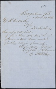 Leighton & Sherman (W.F. Joy), Georgetown, manuscript note signed to Ziba B. Oakes, 25 November 1856