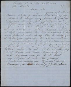 A. J. McElveen, Sumter Court House, S.C., autograph letter signed to Ziba B. Oakes, 20 November 1856