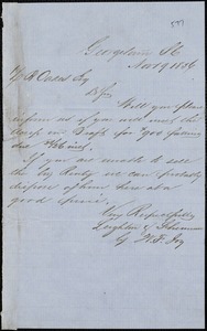 Leighton & Sherman (W.F. Joy), Georgetown, manuscript note signed to Ziba B. Oakes, 19 November 1856