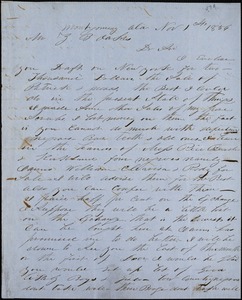 A. J. McElveen, Montgomery, Ala., autograph letter signed to Ziba B. Oakes, 1 November 1856