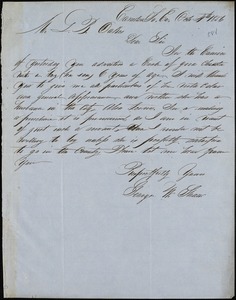 George W. Shaw, Camden, S.C., autograph note signed to Ziba B. Oakes, 4 October 1856